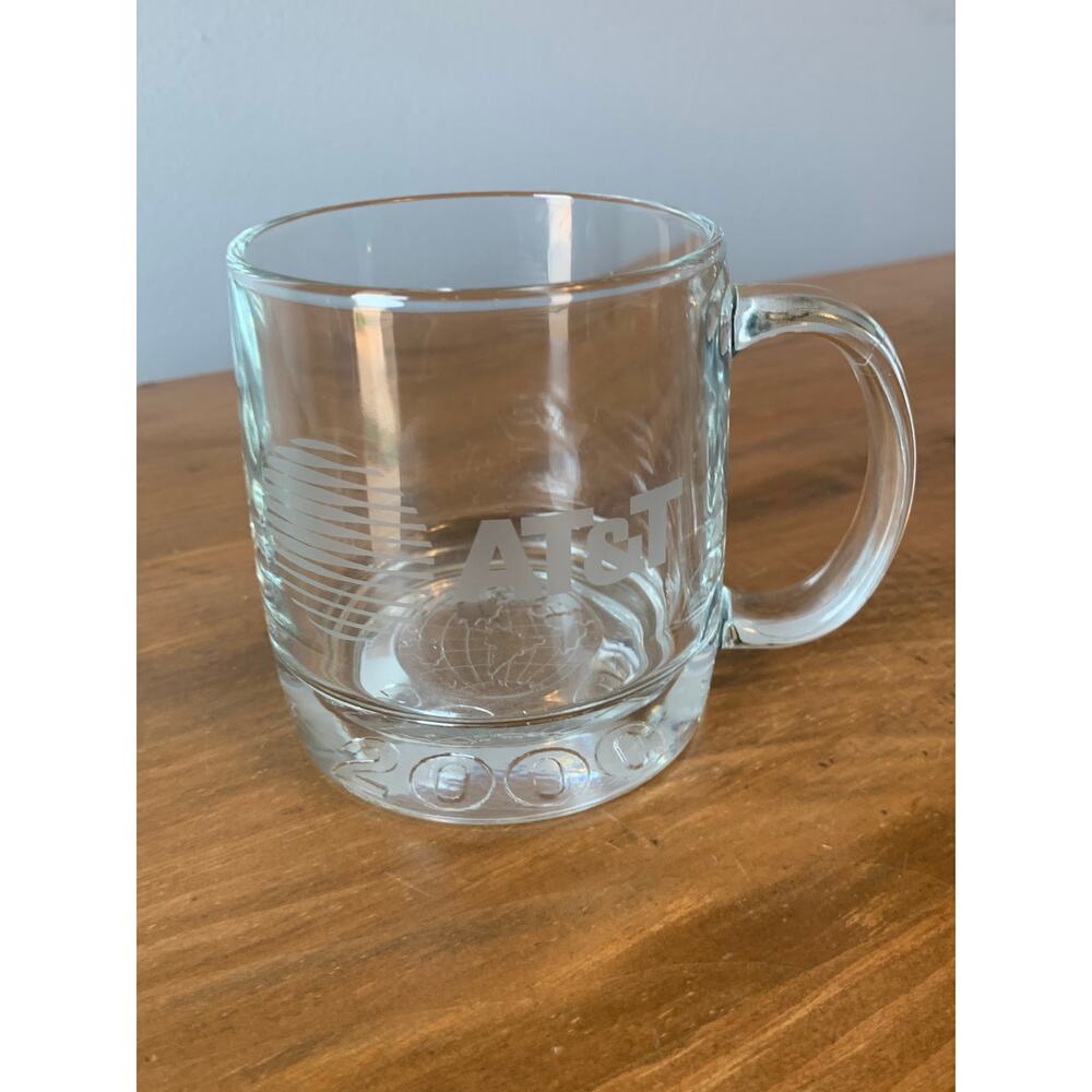 RARE AT&T Logo Telephone Glass Phone Company Vtg 2000 Retro Coffee Tea Mug Cup